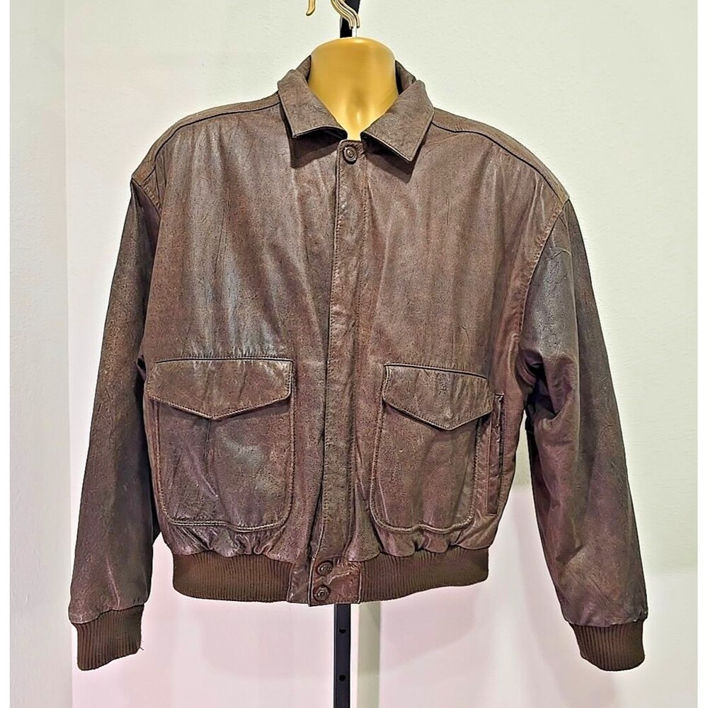Distressed Brown Leather Flight Bomber Detroit Style Jacket XL Insulated Wilsons